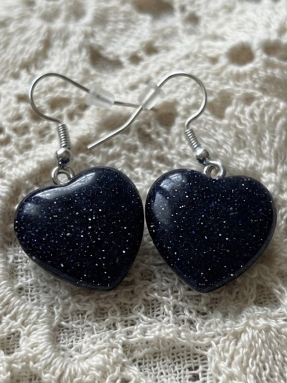 Blue Goldstone Heart Drop Earrings - Picture 2 of 3